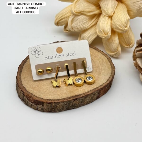 Set of 2 card Mix design Anti Tarnish Earring - Image 3