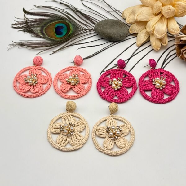 Set of 2 pc mix colour Jute Metal Earring