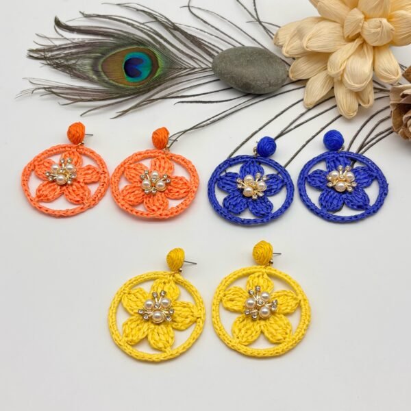 Set of 2 pc mix colour Jute Metal Earring - Image 2