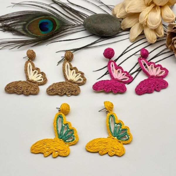 Set of 2 pc mix colour Jute Metal Earring - Image 2