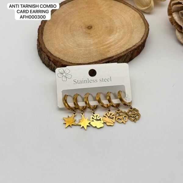 Set of 2 card Mix design Anti Tarnish Earring - Image 2