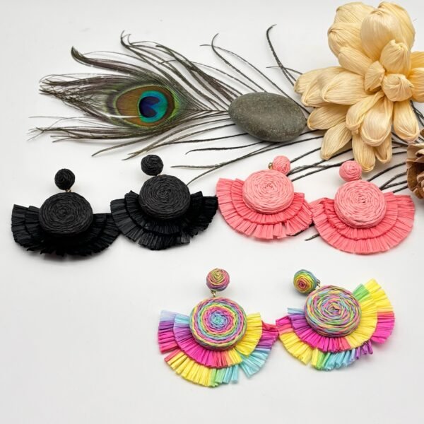 Set of 2 pc mix colour Jute Metal Earring - Image 2