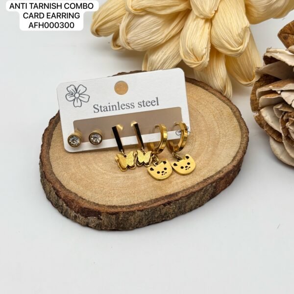Set of 2 card Mix design Anti Tarnish Earring - Image 7