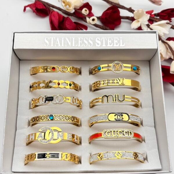 Anti tarnish Bangle ( set of 2 pc mix design branded bangle) - Image 2
