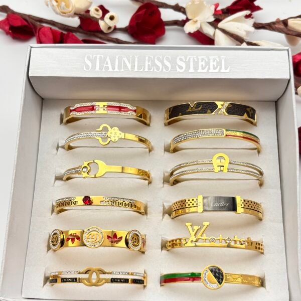 Anti tarnish Bangle ( set of 2 pc mix design branded bangle)