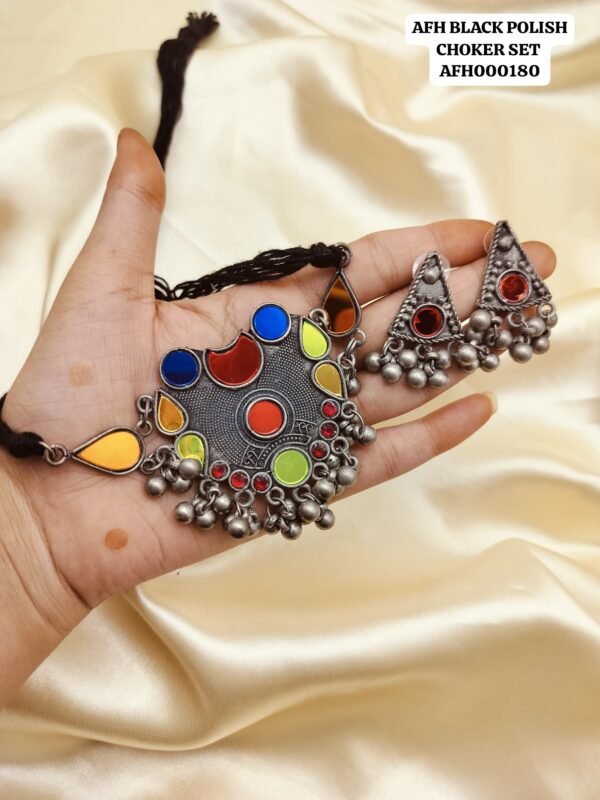 Black polish Afghani choker