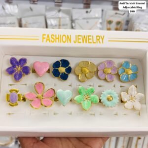 Set of 2 pc mix design Enamel Anti Tarnish adjustable ring