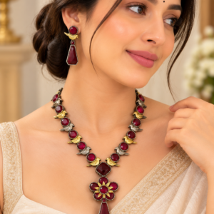 Premium Replica Stone Dual Tone Necklace set